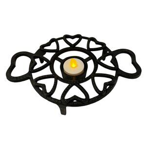 Unique Cast Iron Trivet/Warmer Candle Holder with Hearts